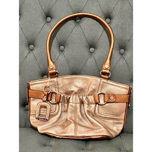 Tignanello Leather Shoulder Bag, Mettalic Silver and Bronze bc